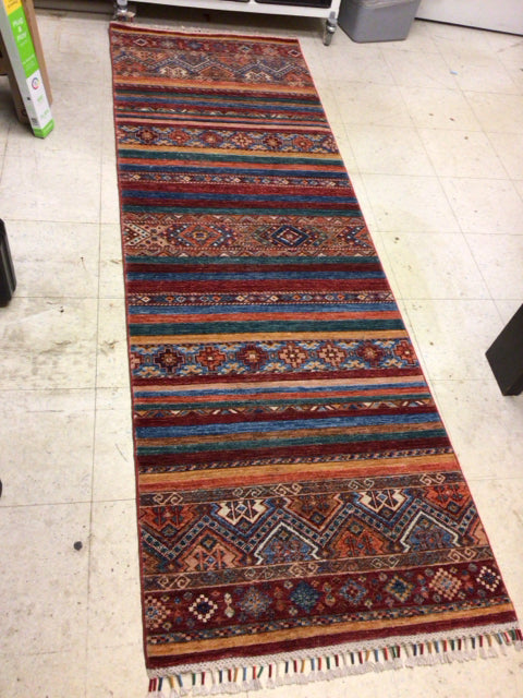 32" X 97"  Indian Wool/Silk Fringed Runner