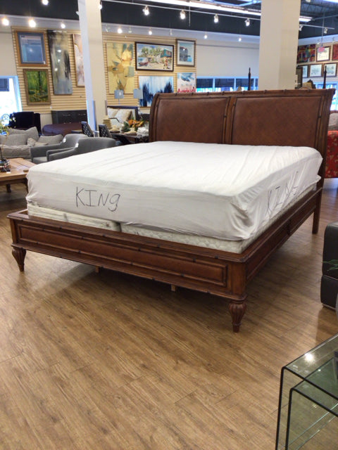 Curved Rattan Panel Wood King Bed