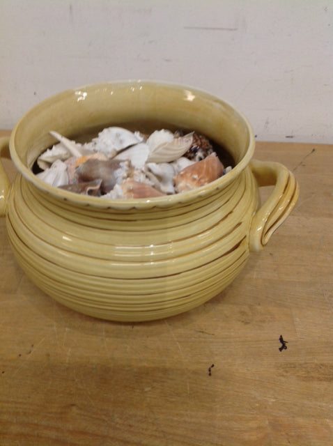 10" Yellow Ceramic Bowl W Shells