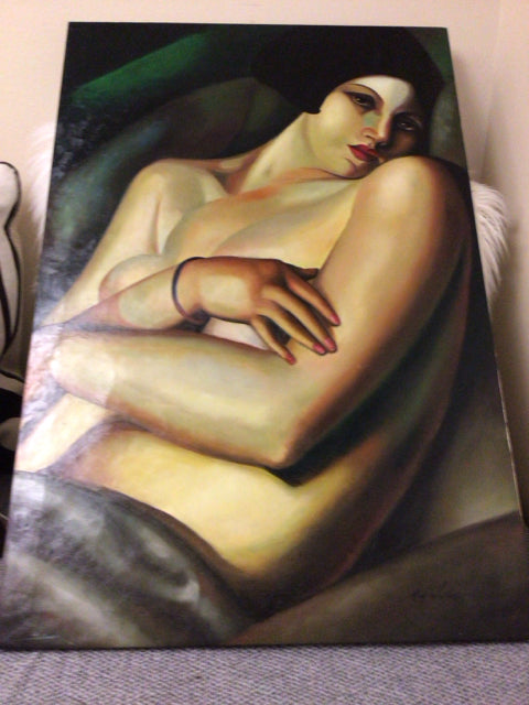 23 7/8" X 35 1/2" Semi Nude Female Oil Painting On Canvas
