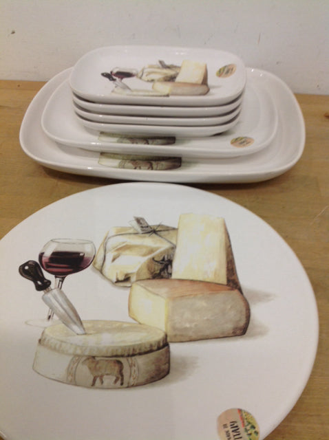 7 Pc Ceramic Cheese/ Wine Tray Set
