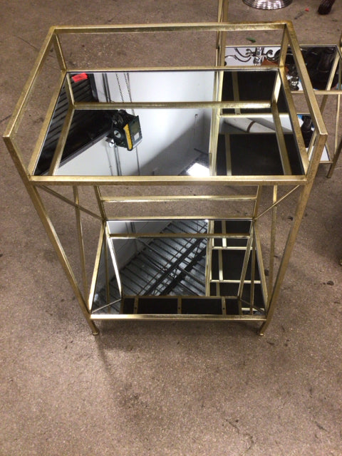 Short Gold Metal & Mirrored Shelving