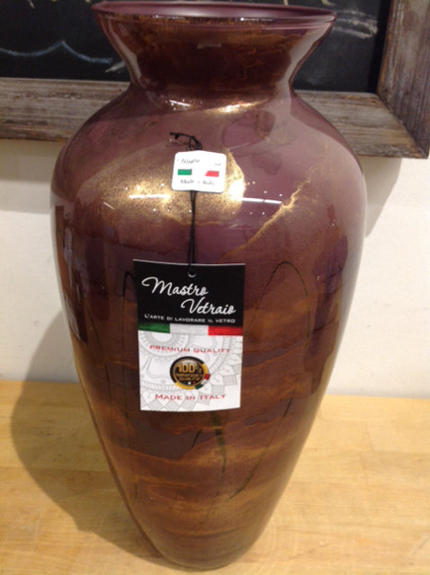 Vase- 15" Italy Plum & Gold Art Glass