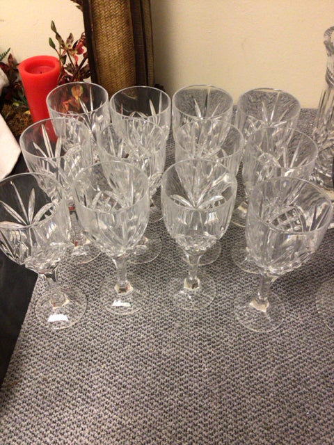 Set Of 12 Cut Glass Footed Glasses