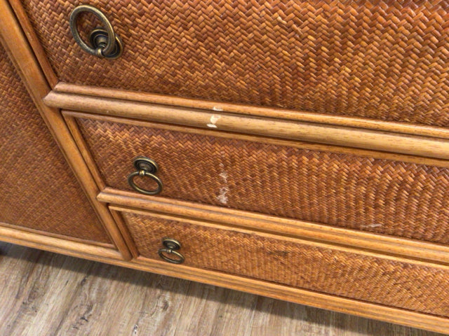 AS-IS American Drew Wicker Style Three Drawer/Two Door Media Cabinet