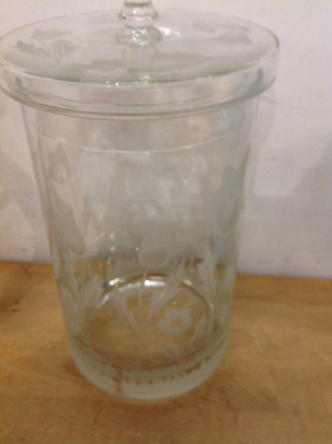 10" Etched Tulip Glass Jar