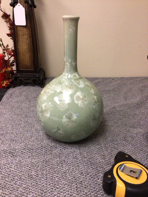 12" Sage & Floral Ceramic Vase