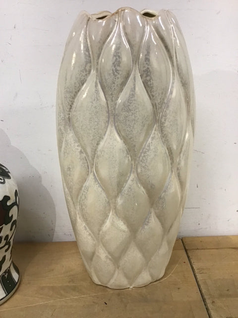 16" White Metallic Ceramic Vase