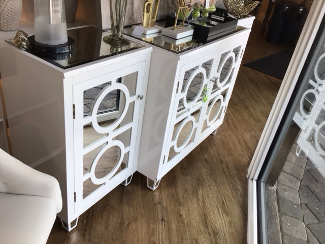 Three Piece Mirrored Front White Lacqured Media Console