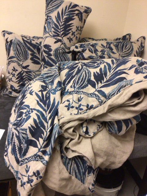 Beige & Blue King 5 PC Bedding
