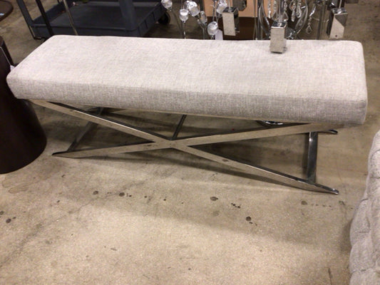 Grey Fabric & Chrome Bench