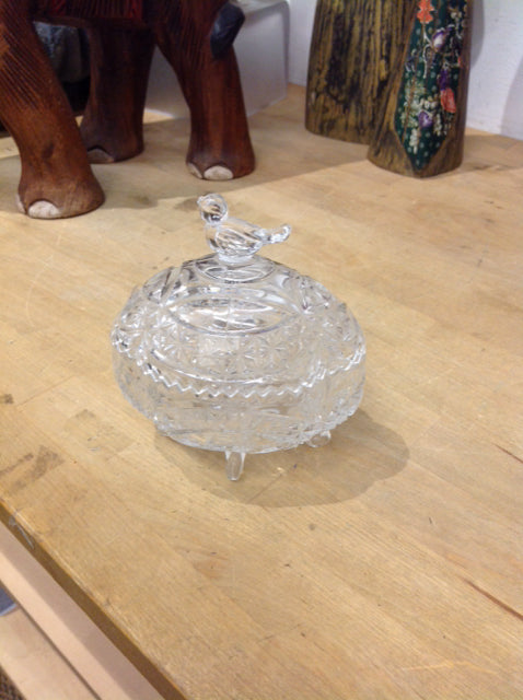 Cut Glass Bird Trinket Dish