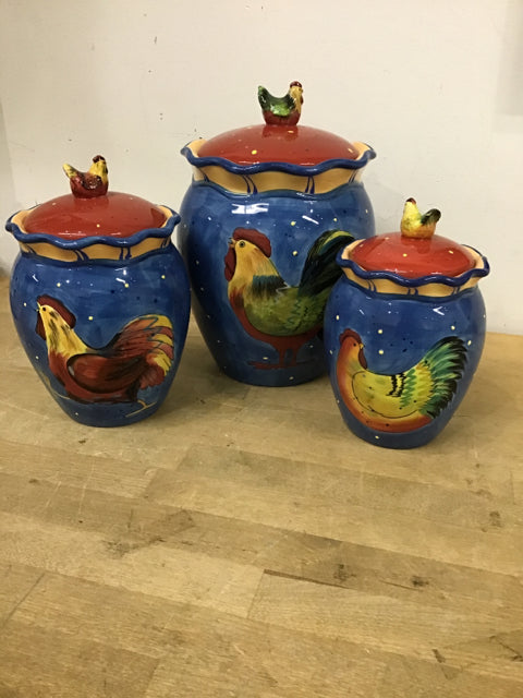 Set Of 3 Rooster Canisters