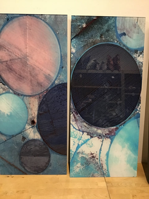 Pair Of 32" x 14" Abstract Acrylic Art