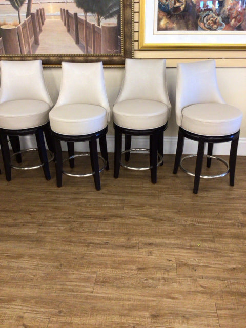Set Of 4 Taupe Textured Leather Swivel Bar Stools