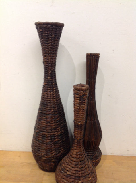 Vases- Set Of 3 Brown Wicker