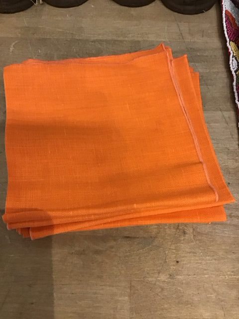 Set Of 8 Orange Linen Napkins