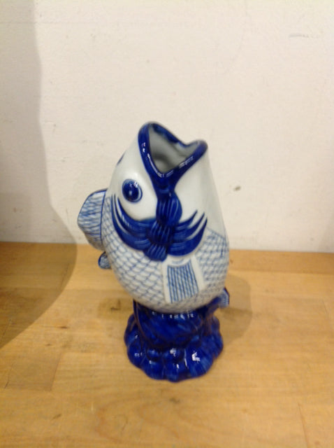 8" Blue & White Ceramic Fish