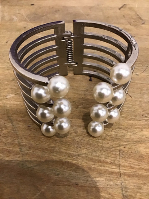 Silvertone W/Pearls Cuff Bracelet