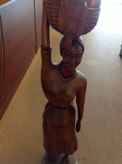 48" Solid Wood Hatian Woman Statue