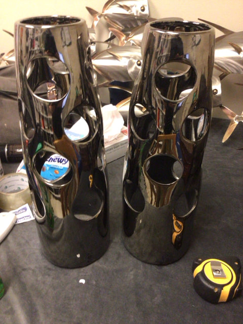 Pair Of 17 3/4" Chrome Reticulated Vases