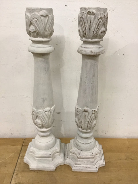 Pair Of 19" White Distressed Candle Holder