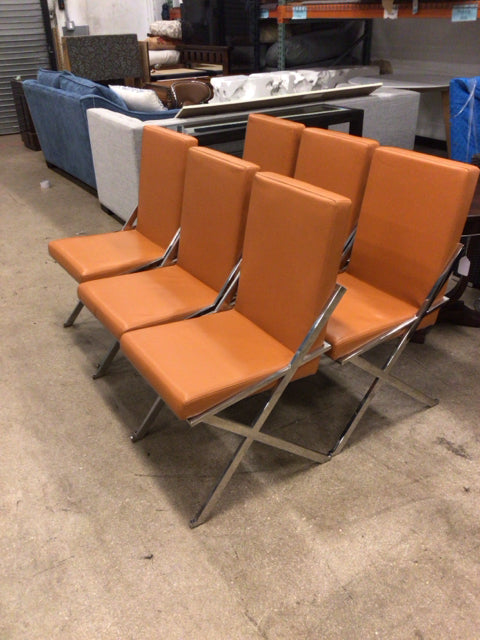 18" W x 22" D x 36"H Set Of 6 MH2G Ravello Modern Orange Leather Dining Chairs