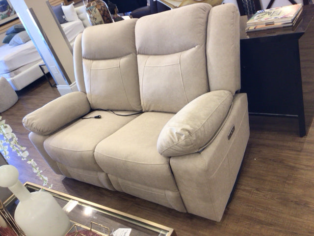Macys Taupe Leatherette Power Reclining Love Seat