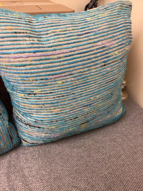 Teal Fabric Stripe Pillow