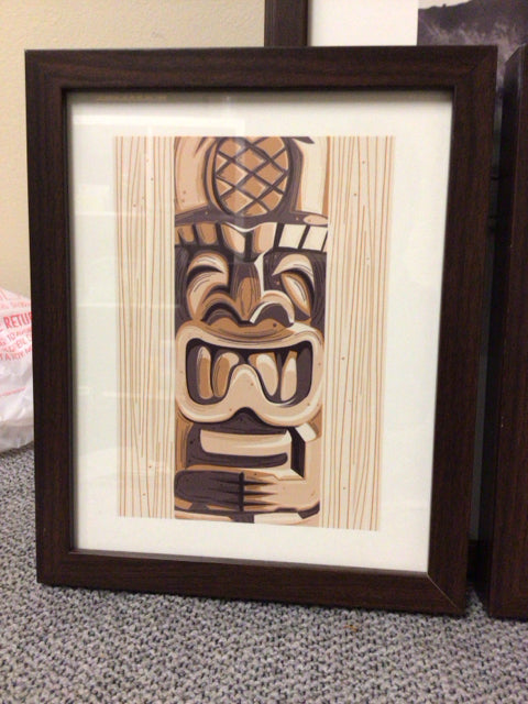 9 1/8" X 11 1/8" Brown Framed Tiki Print