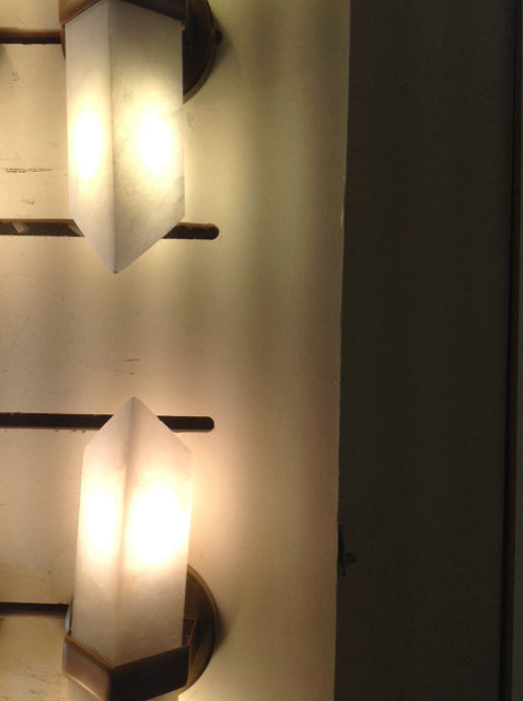 Set Of 2 Valencia Glass & Brass 2 Bulb Sconces
