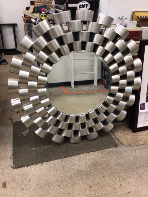 46 3/4" Round Silver Reticulated Framed Mirror