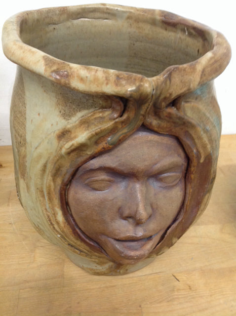 Planter- 12" Signed Pottery Face