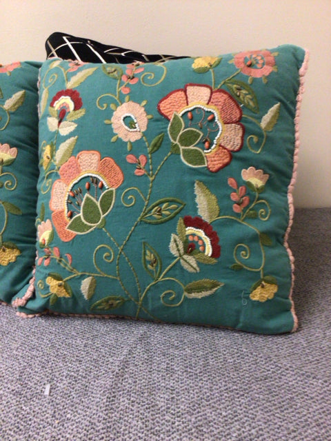 Pier 1 Floral Embroidered Pillow