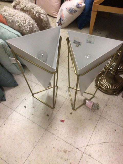 Pair Of Brass Metal & White Table Lamps