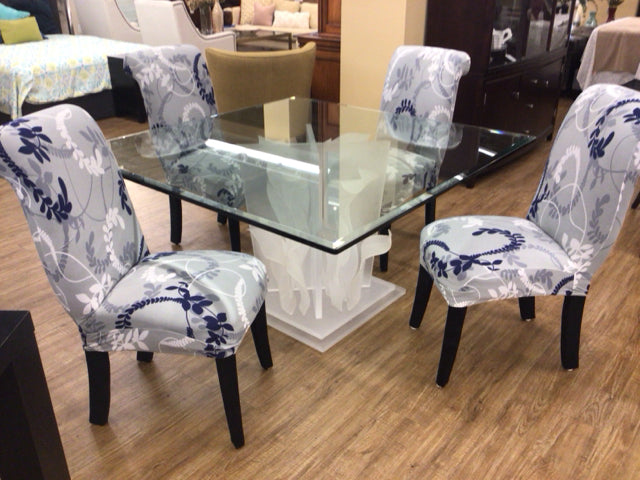 Set Of 4 Black Fabric Dining Chairs W/Slip Covers