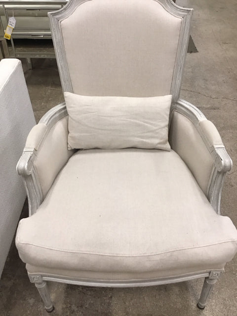 Beige Wood & Fabric Arm Chair W/Pillow