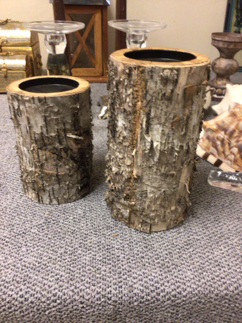 Pair Of Tree Bark Style Candle Holders