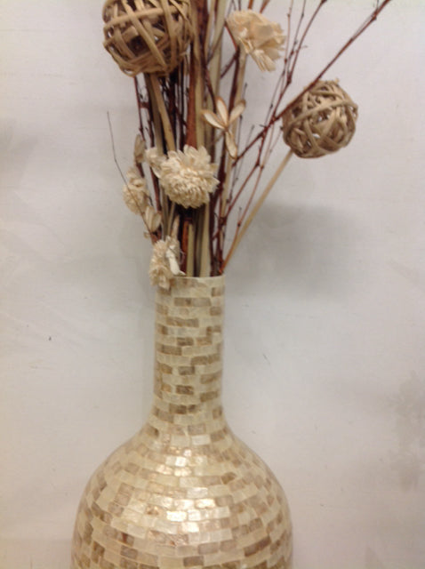 22" Ivory M O P Mosiac W Dried Twigs