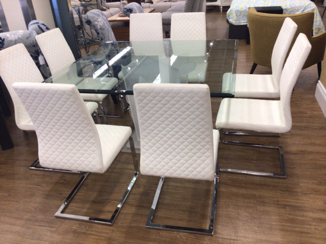 8 White Quilted Vinyl/ Chrome Dining Chairs