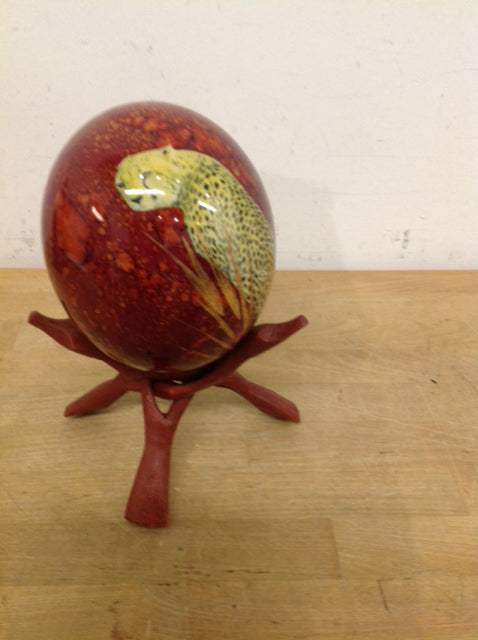 7" Ceramic Painted Cheetah Egg On Stand