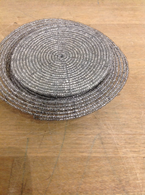 Set Of 6 Silver Beaded Coasters