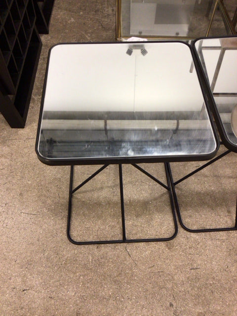 Black Metal Mirrored Top End Table