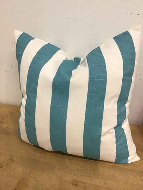 20" Square Teal & White Striped Pillow
