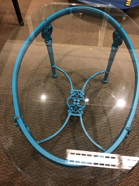 42.5" Turquoise Glass Top Coffee Table