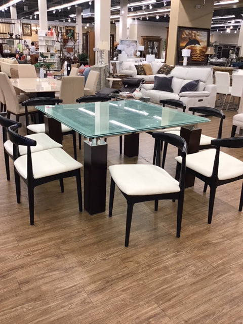 8-Safavieh Black/Cream Upholstered Dining Chairs