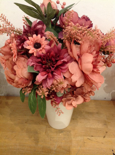 16" Blush Florals In Ceramic Vase