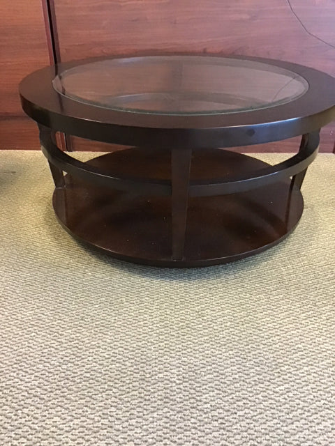 36"x17" Round Wood Glass Center