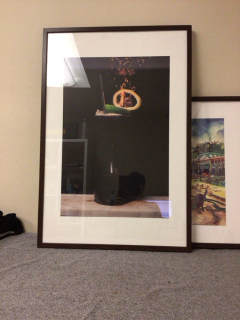 37 1/8" X 25 1/4" AS-IS Brown Framed Drink Print