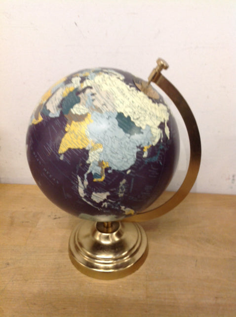 12" Black World Globe On Gold Stand